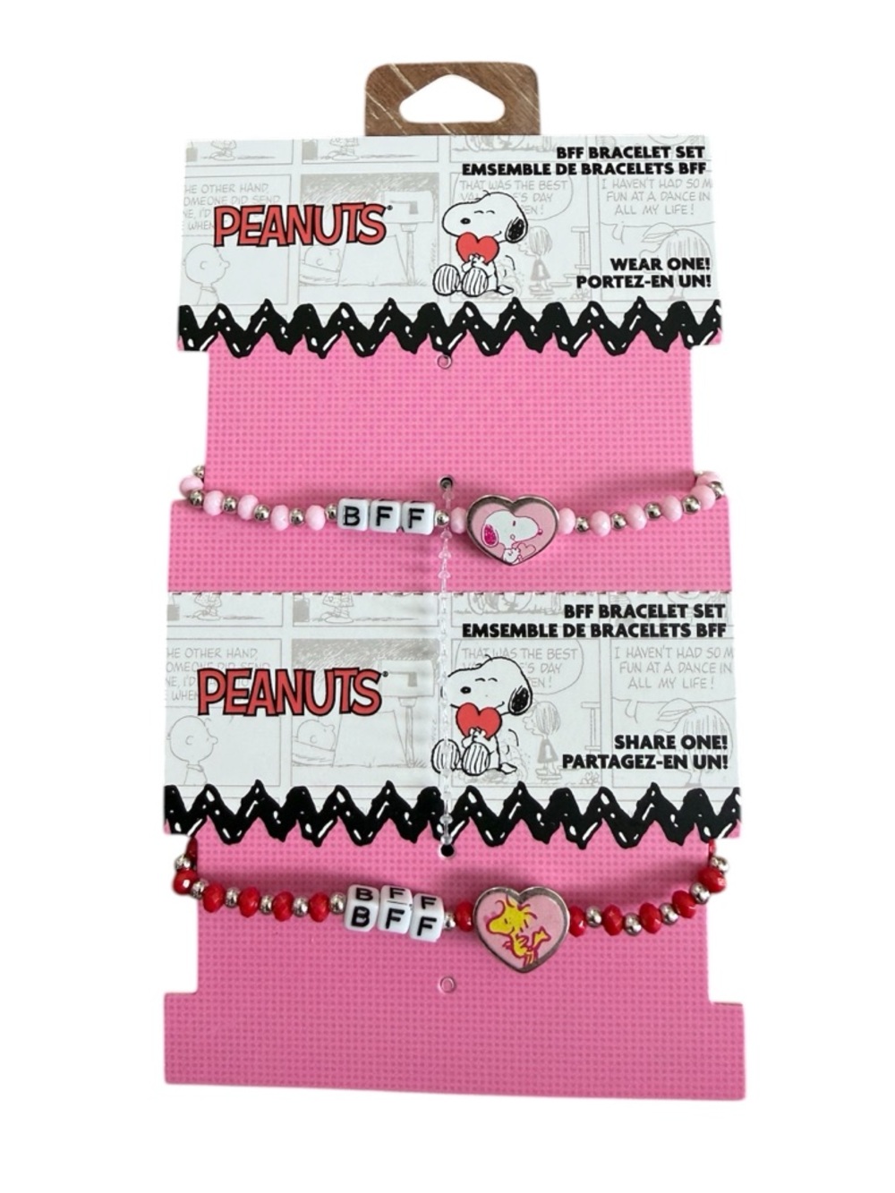 Peanuts Kids BFF Bracelet Set - Pink and Red Beaded Friendship Bracelets